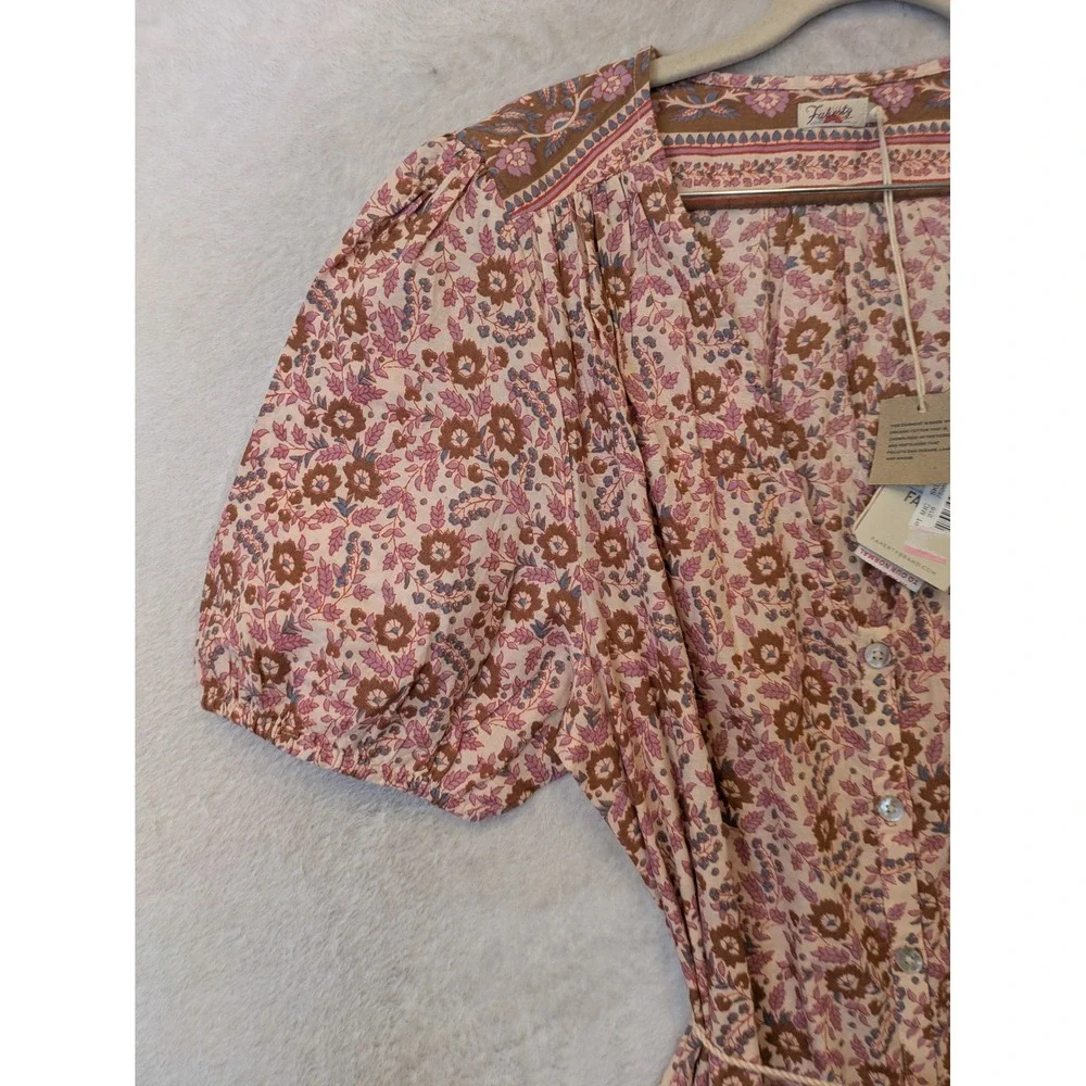 NEW Faherty Orinda Maxi Dress Women's L Earth Block Print Organic Cotton Tassel - Picture 2 of 12